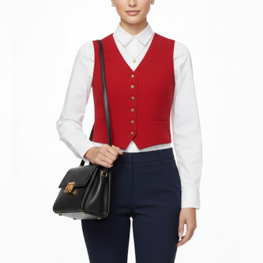 Vtg Lauren Ralph Lauren Red Vest with Gold Buttons - Picture 11 of 12